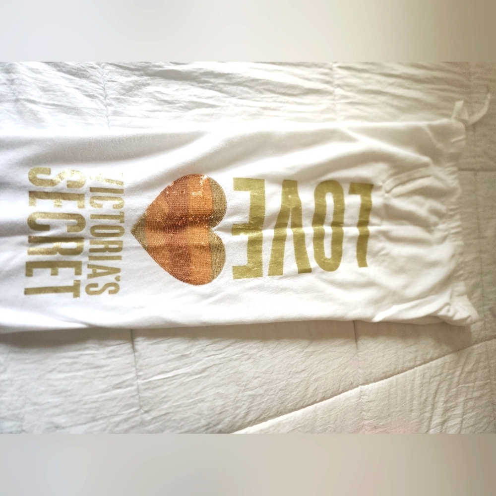 Victoria's Secret White Sweatpants with Gold Heart